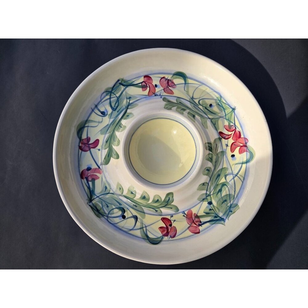 Gail Pittman Maypop Chip & Dip Server Floral Hand-Painted Signed 1994 Ceramic Di